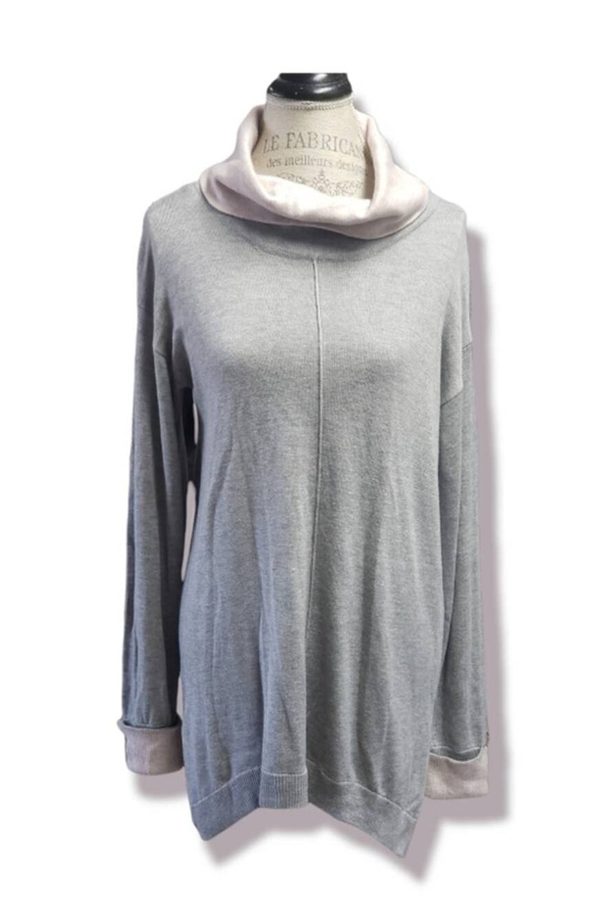 Joan Vass Studio Turtle Neck Heather Pink High Low Womens Long Sleeved Shirt